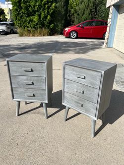 Pair of Mid-Century Modern Gray Nightstands