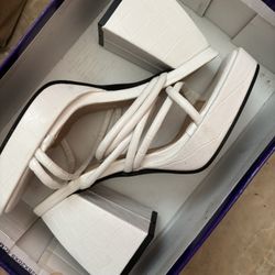 white chunky heels