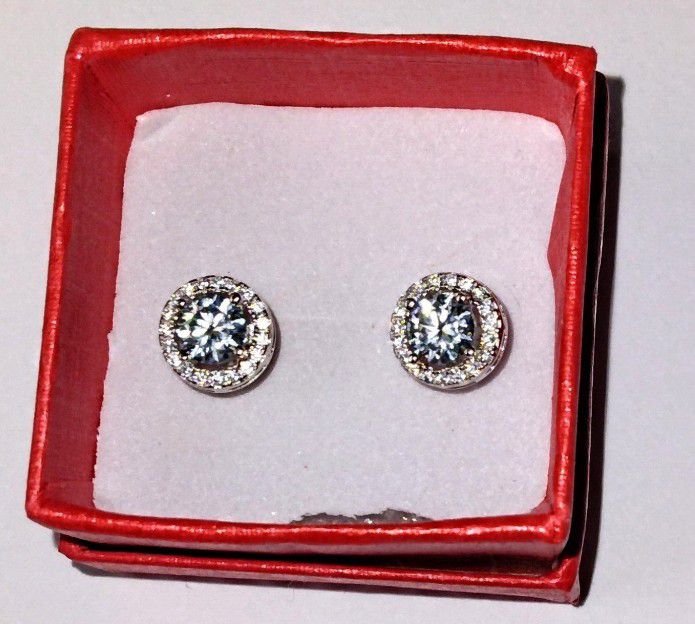 925 Sterling Silver 1ct  Moissanite Round Halo Wedding Stud Earrings