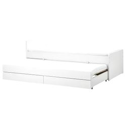 Bed frame w/pull-out bed + storage, white, Twin