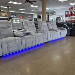 Sofa And Loveseat.  Power Recepticles And Blutooth Speakers And Lights