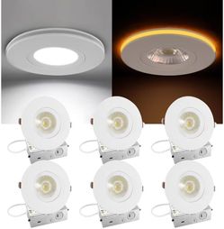 Brand New in Box)  4 Inch Gimbal LED Recessed Light - with Night Light, 12W+3W 1100LM, Dimmable Canless Recessed Lighting 4 Inch, 5CCT+2000K Outdoor S