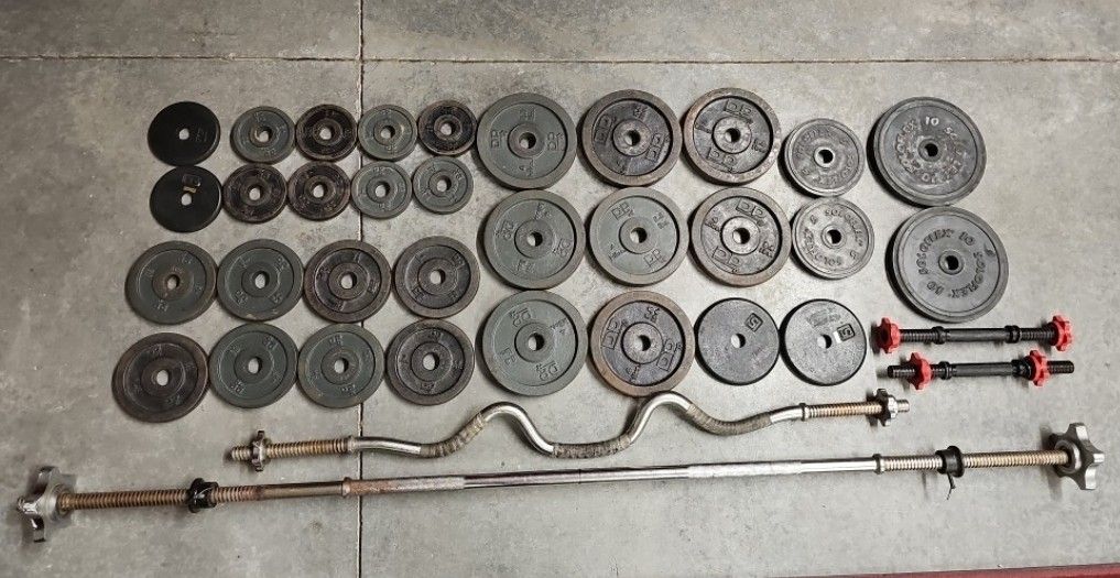 Weights + Barbelll & Curl Bar