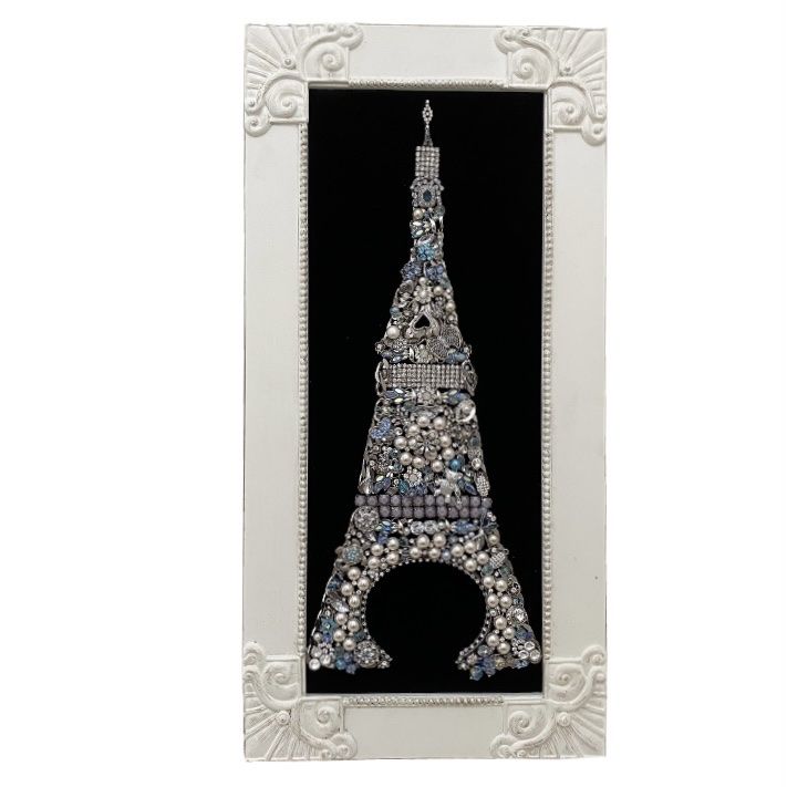 Upcycled Repurposed Jewelry Paris Eiffel Tower Wall Framed Art