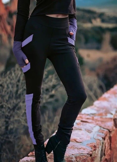 Black & Purple Leggings Pants with 4 Pockets Plus Size 2XL 