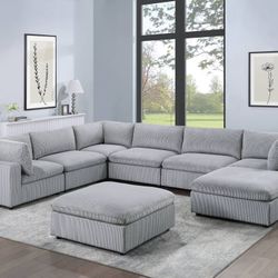 XL Gray Corduroy Sectional Sofa 