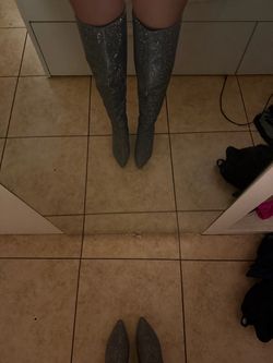 Silver Rhinestone Over-the-Knee Boots