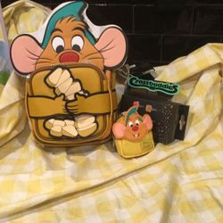 Loungefly /DISNEY Cinderella’s Gus Gus. Crossbuddies.    Gus Gus Loungefly Bag Charm.  And  Cinderella Name/luggage Tag With Lanyard 