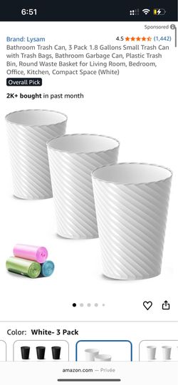 Small White Trash Cans / Waste Baskets (3 available - Like New) 🗑️