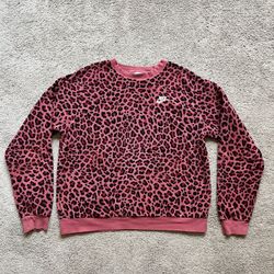 Nike Leopard Print Pink Print Fleece Sweater DD5834-661 Womens Size Medium 