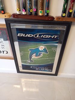 Vintage Bud light Miami dolphins beer mirror sign