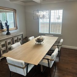 Ethnicraft Mikado Solid Wood Dining Table 94.5" + 6 Brand New Abbyson Chairs