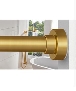 Tension Curtain Rod 34-66 inches-Never Rust, Non-Slip, No Drill Adjustable Spring Tension Rod for Laundry Door Closet Stainless Steel, Brushed Gold