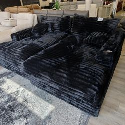 Black Oversized Double Chaise Sofa