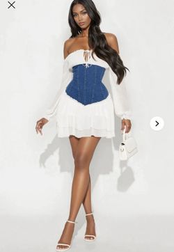 Fashion Nova White Denim Corset Dress