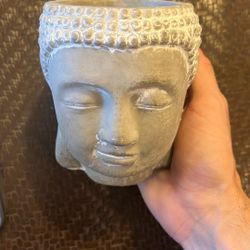 Cement Meditating Buddha Head Pot 