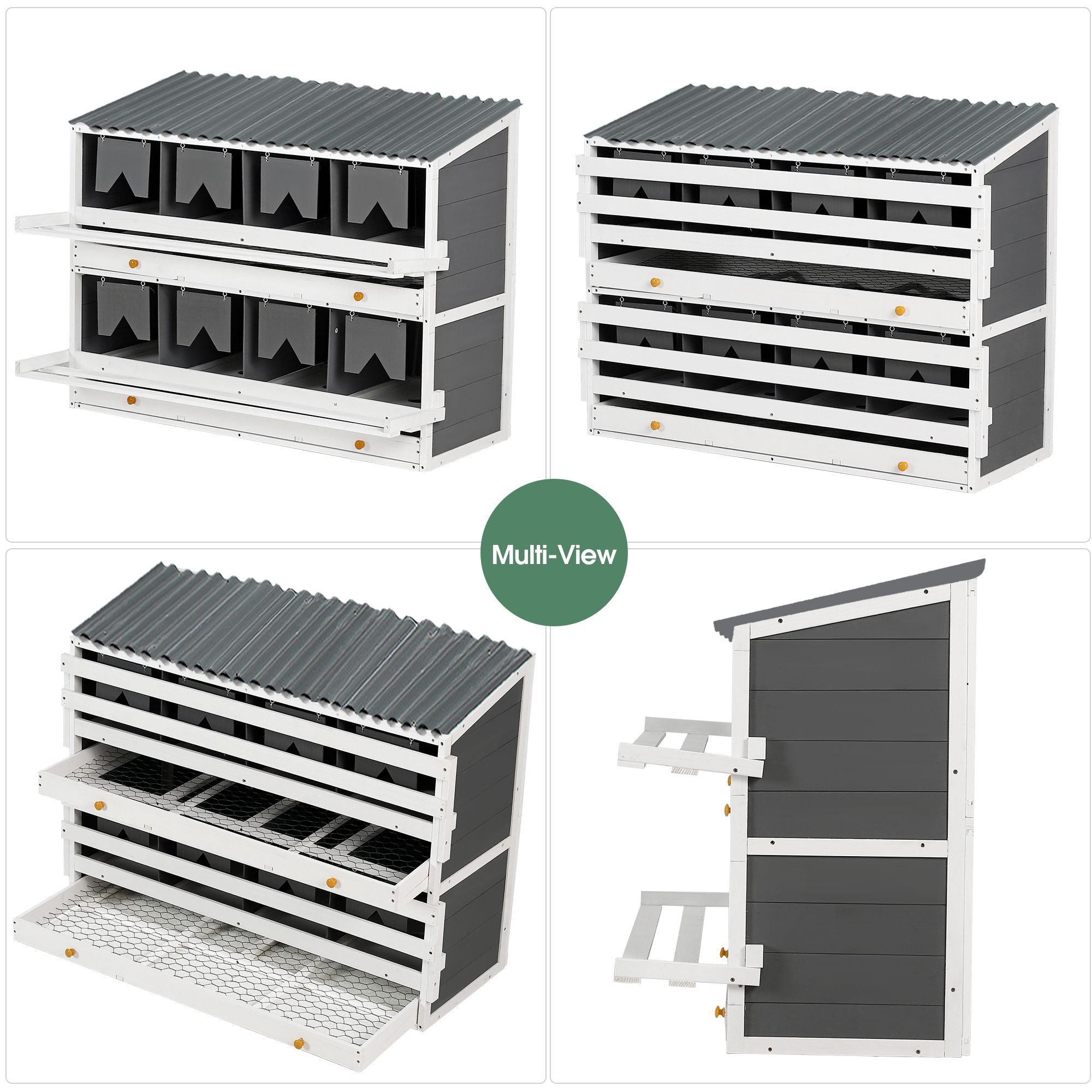 Nesting Boxes for Chickens, Wooden Chicken Nesting Box, 8 Compartments Egg Laying Boxes for Hens, Ducks and Poultry with Rollout Eggs Collection, PVC
