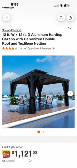 Shop VEIKOUS 12 ft. W x 12 ft. D Aluminum Hardtop Gazebo with Galvanized Double Roof and Textilene Netting ***** (25) ) V Questions & Answers
