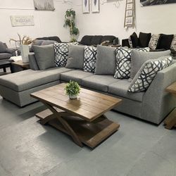 Grey Left Arm Facing Sectional With Pillows 