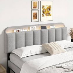 Queen Headboard Only with LED Light & Storage, Adjustable Headboards