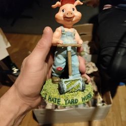 I Hate Yardwork Mowing Pig Figurine 