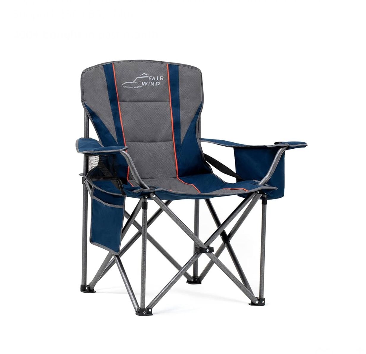 FAIR WIND Oversized Fully Padded Camping Chair with Lumbar Support, Heavy Duty Quad Fold Arm Chair with Cooler Bag - Support 450 LBS,Blue