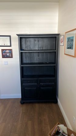 Black Wood Bookcase with Cabinet and Drawers