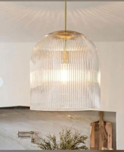 Ribbed  Glass Pendant light fixture -  Clear vintage Industrial shade
