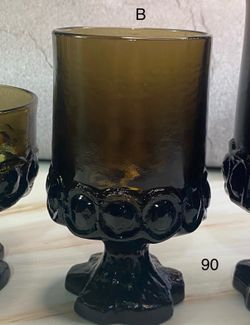 This post is for (5) Letter (C) Vintage 1960s-70s. Tiffin Franciscan Madeira in Smoke Brown.  Footed/Stemmed Heavy Glass Drink-ware. Gothic/mid evil s