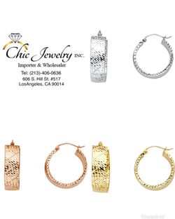 Beautiful round hammered hoop earrings 14K REAL YELLOW, WHITE & ROSE GOLD. Description⬇️