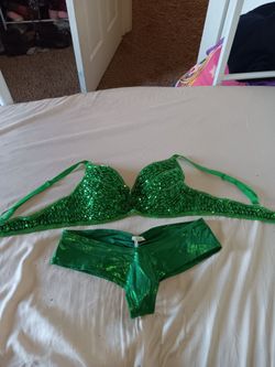 RAVE WEAR...Green Sequin Bikini Set Two Piece