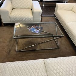 Glass Top Coffee Table And End Table w/Chrome Legs 