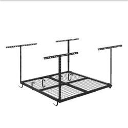 FLEXIMOUNTS OHK Series 48 in. W x 48 in. D x 22-40 in. H Black Ceiling Mounted Overhead Garage Storage Rack with Accessory Hooks=124