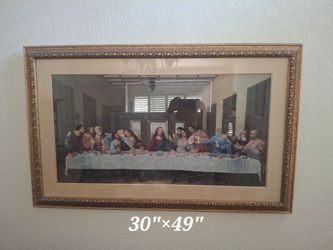 Large Hand-Embroidered "The Last Supper" Art Piece - 30" x 49" (Framed)