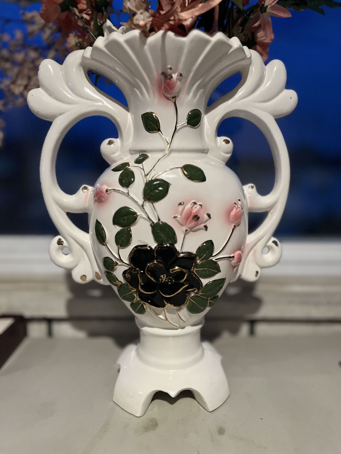 Decorative Vase with Hand Painted Flowers