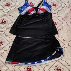 Patriotic Women's Black & Stripped Swimsuit 