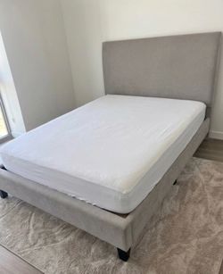 Grey Upholstered Queen Bed Frame and Mattress