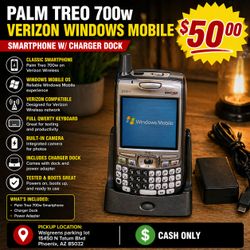 Palm Treo 700w Verizon Windows Mobile Smartphone w/ Charger Dock – Boots Great