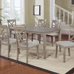 7 Piece Grey Wood Dining Set (New In Box)