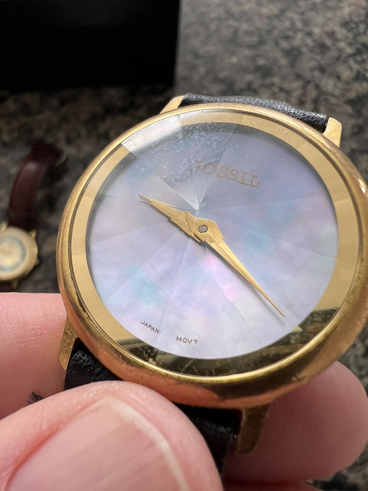 Rare Women Fossil Authentic Vintage Watch Blue Breaded Band Pyramid Crystal Gold Fossil Pyramid Watch #1 - blue prism dial for Sale in  main image 4