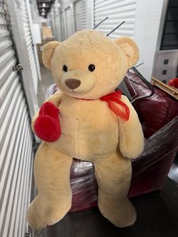Large Plush Teddy Bear with Red Bow