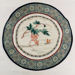 Vintage Chinese Hand Embroidered Silk Needlework Grapes Vine Butterfly 11.5”