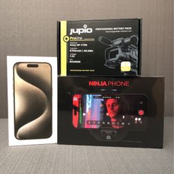 Atomos Ninja Phone Video Co-Processor, iPhone 15 Pro 256GB And Jupio NP-F750 Bundle 