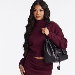 Fashion Nova Burgundy Knit Maxi Skirt Set