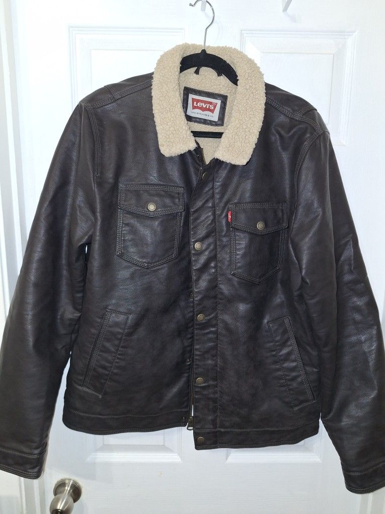 Levi's Mena Faux Leather Sherpa Trucker Jacket Size Large