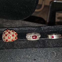3 Sterling Silver Ruby Rings