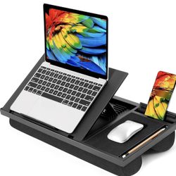 LORYERGO Adjustable Laptop Desk with Cushion, Mouse Pad & Cellphone Slot - Laptop Stand for Bed & Couch