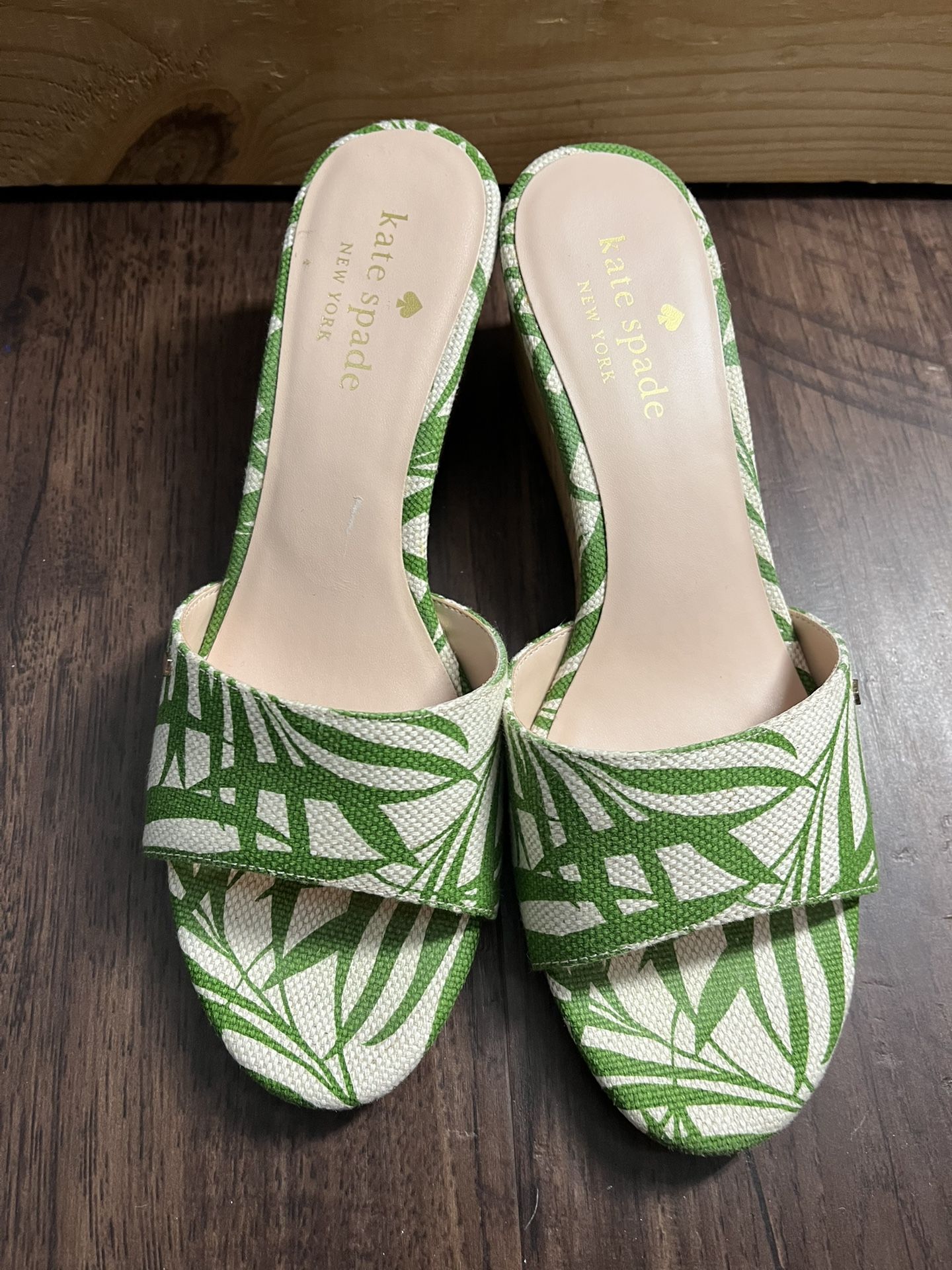 Kate Spade Green Canvas Wedge With Logo Charm