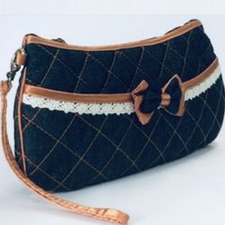 Mini Denim Quilted Wristlet Purse 