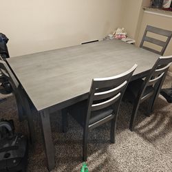 Gray dining table set with 4 chairs + bench